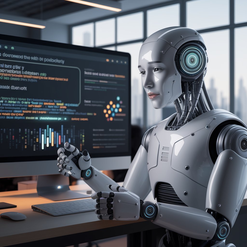 An AI assistant editing a screenplay, with highlighted improvements and storytelling arcs shown on a screen.