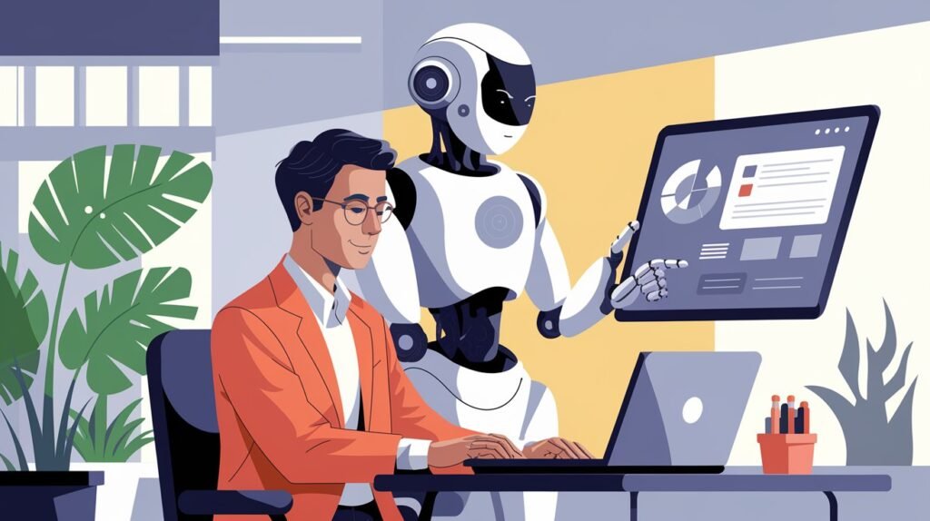 An abstract visual of human collaboration with AI, showcasing a harmonious future of shared intelligence.